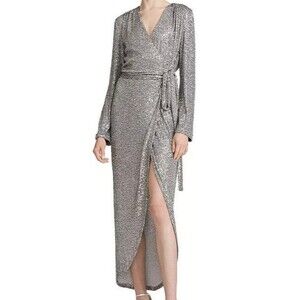 Women's Dresses Evening Designer Halston Heritage V Neck Long Wrap Sequin Dress